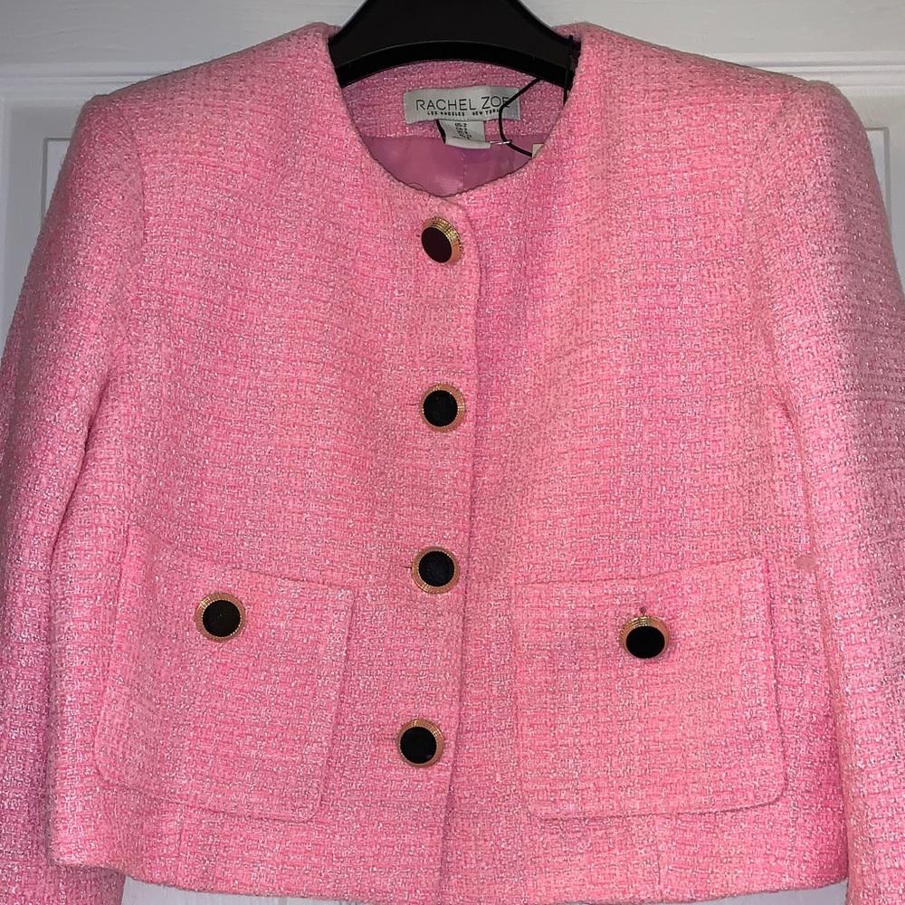 Rachel Zoe Bubblegum Pink Tweed Cropped Blazer